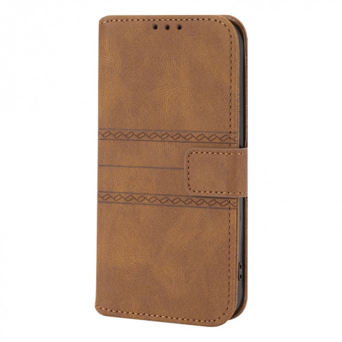 Boucle magnétique à rayures en relief PU + TPU Horizontal Horizontal Boîtiers avec support & Carte Slot & Portefeuille et cadre photo & Sling pour iPhone 13 PRO (Brown) SH203C69-08