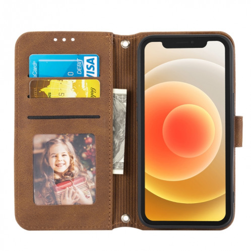 Boucle magnétique à rayures en relief PU + TPU Horizontal Horizontal Boîtiers avec support & Carte Slot & Portefeuille et cadre photo & Sling pour iPhone 13 PRO (Brown) SH203C69-08