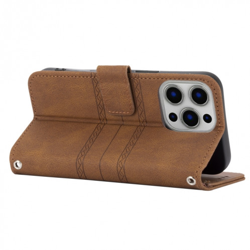Boucle magnétique à rayures en relief PU + TPU Horizontal Horizontal Boîtiers avec support & Carte Slot & Portefeuille et cadre photo & Sling pour iPhone 13 PRO (Brown) SH203C69-08