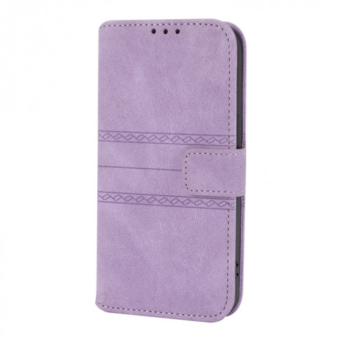 Boucle magnétique à rayures en relief PU + TPU Horizontal Flip Cuir Coating avec support et carte de portefeuille & portefeuille et cadre photo et sling pour iPhone 13 Pro (violet) SH203E1524-08