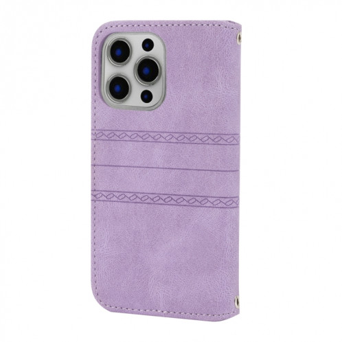 Boucle magnétique à rayures en relief PU + TPU Horizontal Flip Cuir Coating avec support et carte de portefeuille & portefeuille et cadre photo et sling pour iPhone 13 Pro (violet) SH203E1524-08