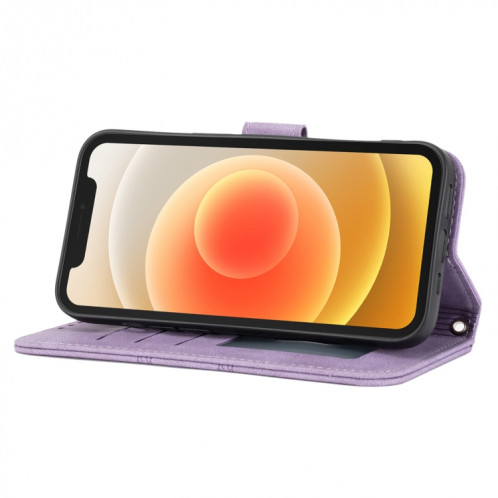 Boucle magnétique à rayures en relief PU + TPU Horizontal Flip Cuir Coating avec support et carte de portefeuille & portefeuille et cadre photo et sling pour iPhone 13 Pro (violet) SH203E1524-08