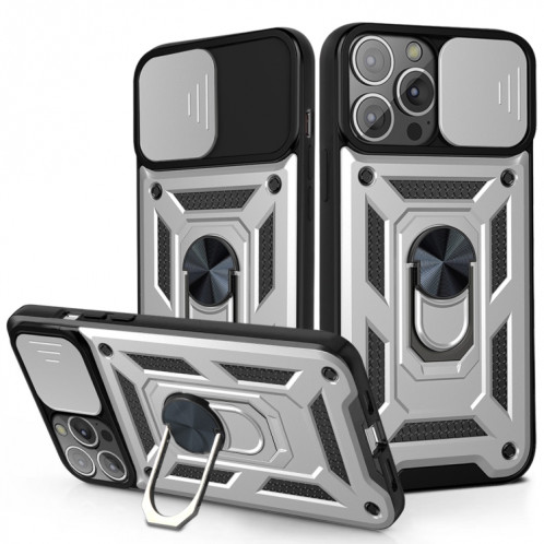 Cache de caméra coulissante design TPU + PC Cas de protection pour iPhone 13 Mini (argent) SH901G834-07