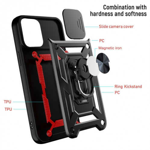 Coque de la caméra coulissante TPU + PC Cas de protection pour iPhone 13 Pro (vert foncé) SH903D1874-07