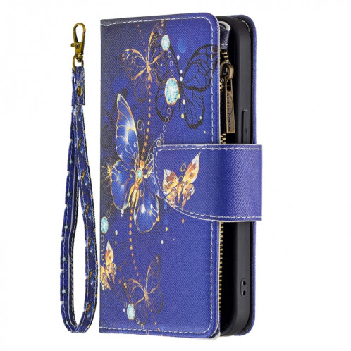 Dessin coloré Cadre à glissière Horizontal Horizontal Toam Coating avec porte-cartes et portefeuille pour iPhone 13 (papillon violet) SH102A1458-07