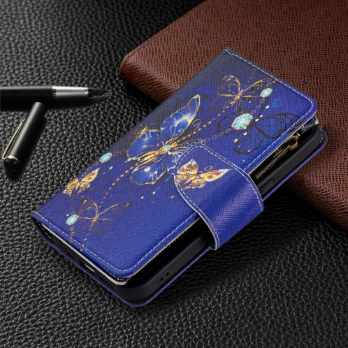 Dessin coloré Cadre à glissière Horizontal Horizontal Toam Coating avec porte-cartes et portefeuille pour iPhone 13 (papillon violet) SH102A1458-07