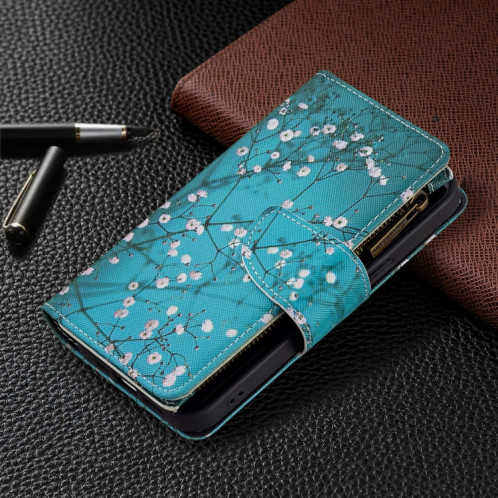 Dessin coloré Cadre à glissière Horizontal Horizontal Flip Coating avec support et portefeuille de cartes et portefeuille pour iPhone 13 Pro (Blossom de prune) SH103G1364-07