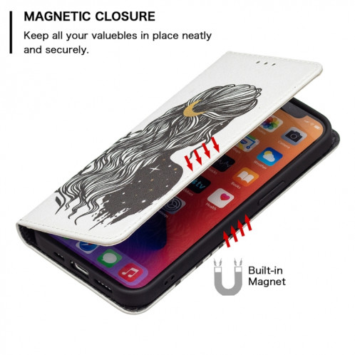 Motif de dessin coloré Invisible Horizontal Horizontal Flip PU Coque en cuir PU avec support & carte Slots & Portefeuille pour iPhone 13 mini (fille) SH201B911-07