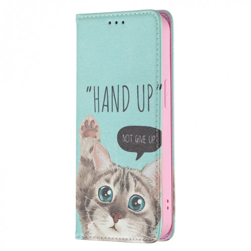 Motif de dessin coloré Invisible Horizontal Horizontal Flip PU Coque en cuir PU avec porte-carte et portefeuille pour iPhone 13 (chat) SH202A54-07