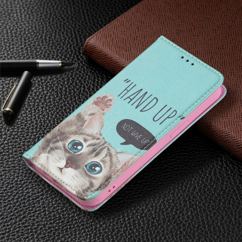 Motif de dessin coloré Invisible Horizontal Horizontal Flip PU Coque en cuir PU avec porte-carte et portefeuille pour iPhone 13 (chat) SH202A54-07