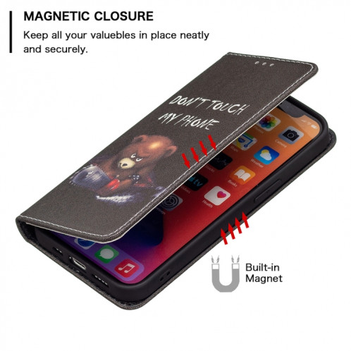 Motif de dessin coloré Invisible Horizontal Horizontal Flip PU Coque en cuir PU avec support & carte Slots & Portefeuille pour iPhone 13 (Bear) SH202I666-07