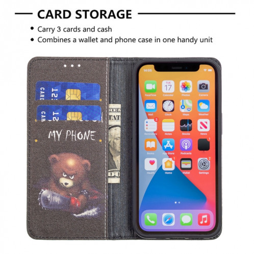 Motif de dessin coloré Invisible Horizontal Horizontal Flip PU Coque en cuir PU avec support & carte Slots & Portefeuille pour iPhone 13 (Bear) SH202I666-07