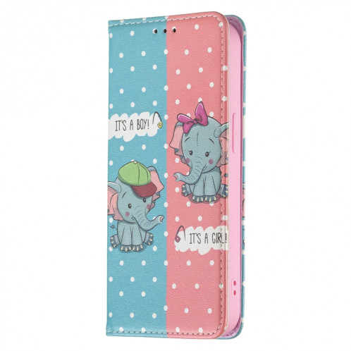 Motif de dessin coloré Invisible Horizontal Horizontal Boîtier en cuir PU avec porte-carte et portefeuille pour iPhone 13 (éléphant) SH202J1580-07