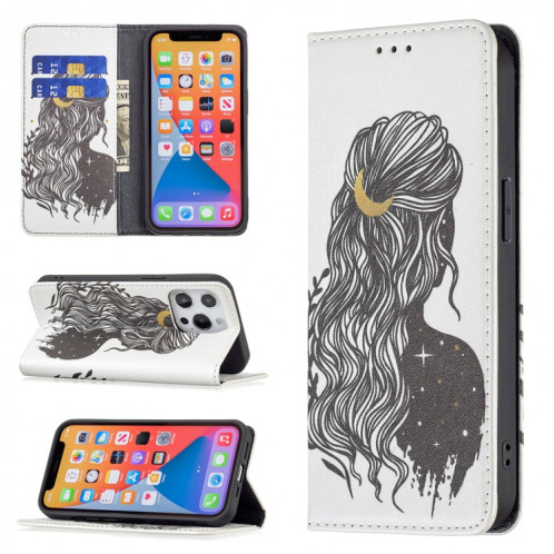 Modèle de dessin coloré Invisible Horizontal Horizontal Flip PU Coque en cuir PU avec support & carte Slots & Portefeuille pour iPhone 13 Pro (Fille) SH203B1124-07