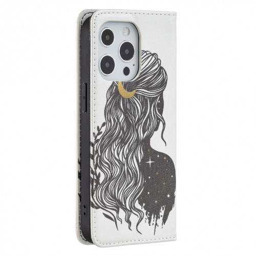 Modèle de dessin coloré Invisible Horizontal Horizontal Flip PU Coque en cuir PU avec support & carte Slots & Portefeuille pour iPhone 13 Pro (Fille) SH203B1124-07