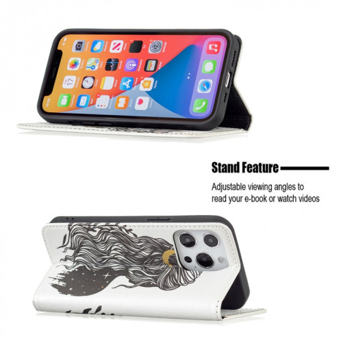 Modèle de dessin coloré Invisible Horizontal Horizontal Flip PU Coque en cuir PU avec support & carte Slots & Portefeuille pour iPhone 13 Pro (Fille) SH203B1124-07