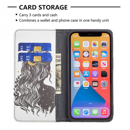 Modèle de dessin coloré Invisible Horizontal Horizontal Flip PU Coque en cuir PU avec support & carte Slots & Portefeuille pour iPhone 13 Pro (Fille) SH203B1124-07