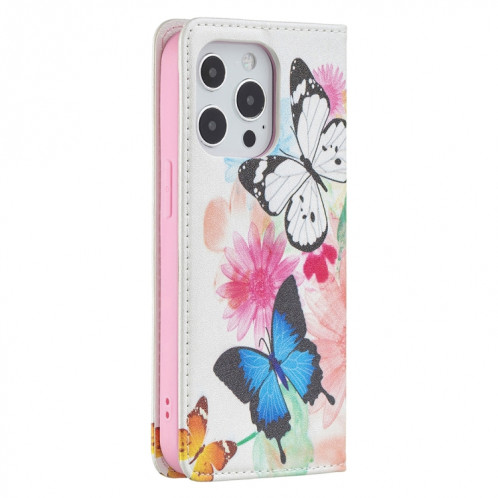 Motif de dessin coloré Invisible Horizontal Horizontal Flip PU Coque en cuir PU avec support & carte Slots & Portefeuille pour iPhone 13 Pro (deux papillons) SH203C1692-07