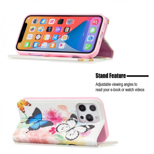 Motif de dessin coloré Invisible Horizontal Horizontal Flip PU Coque en cuir PU avec support & carte Slots & Portefeuille pour iPhone 13 Pro (deux papillons) SH203C1692-07