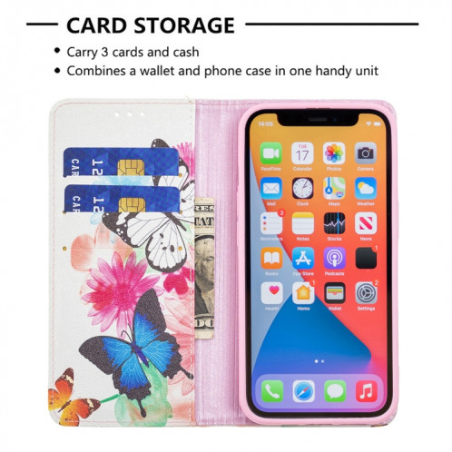 Motif de dessin coloré Invisible Horizontal Horizontal Flip PU Coque en cuir PU avec support & carte Slots & Portefeuille pour iPhone 13 Pro (deux papillons) SH203C1692-07