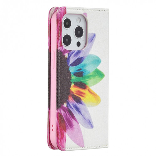 Motif de dessin coloré Invisible Horizontal Horizontal Boîtier en cuir PU avec support & carte Slots & Portefeuille pour iPhone 13 Pro (fleur de soleil) SH203E1400-07