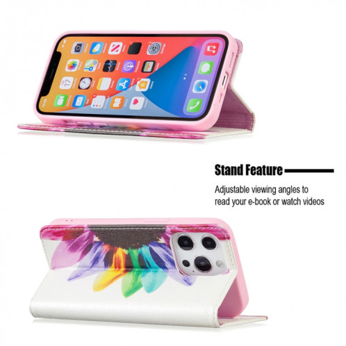 Motif de dessin coloré Invisible Horizontal Horizontal Boîtier en cuir PU avec support & carte Slots & Portefeuille pour iPhone 13 Pro (fleur de soleil) SH203E1400-07