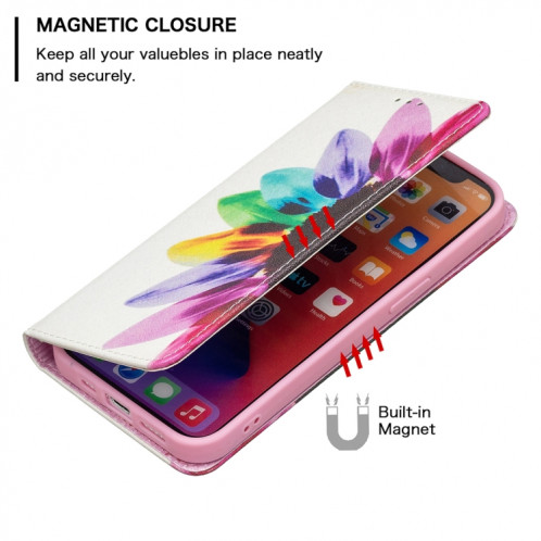 Motif de dessin coloré Invisible Horizontal Horizontal Boîtier en cuir PU avec support & carte Slots & Portefeuille pour iPhone 13 Pro (fleur de soleil) SH203E1400-07