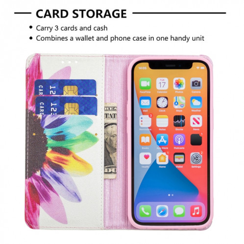 Motif de dessin coloré Invisible Horizontal Horizontal Boîtier en cuir PU avec support & carte Slots & Portefeuille pour iPhone 13 Pro (fleur de soleil) SH203E1400-07