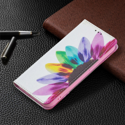 Motif de dessin coloré Invisible Horizontal Horizontal Boîtier en cuir PU avec support & carte Slots & Portefeuille pour iPhone 13 Pro (fleur de soleil) SH203E1400-07