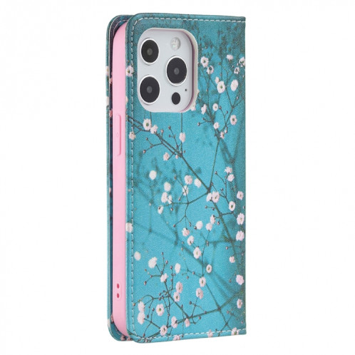 Modèle de dessin coloré Invisible Horizontal Horizontal Flip PU Coque en cuir PU avec support & carte Slots & Portefeuille pour iPhone 13 Pro (Blossom de prune) SH203F1337-07
