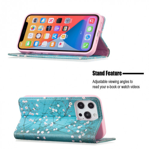 Modèle de dessin coloré Invisible Horizontal Horizontal Flip PU Coque en cuir PU avec support & carte Slots & Portefeuille pour iPhone 13 Pro (Blossom de prune) SH203F1337-07
