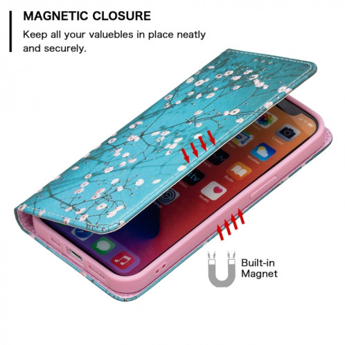Modèle de dessin coloré Invisible Horizontal Horizontal Flip PU Coque en cuir PU avec support & carte Slots & Portefeuille pour iPhone 13 Pro (Blossom de prune) SH203F1337-07