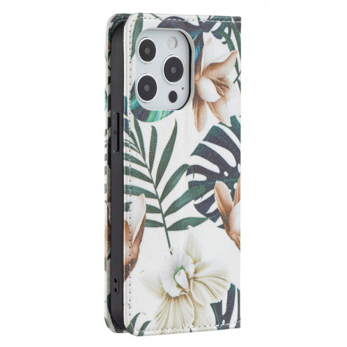 Motif de dessin coloré Invisible Horizontal Horizontal Flip Coque en cuir PU avec porte-carte et portefeuille pour iPhone 13 Pro (feuilles rouges) SH203G1861-07