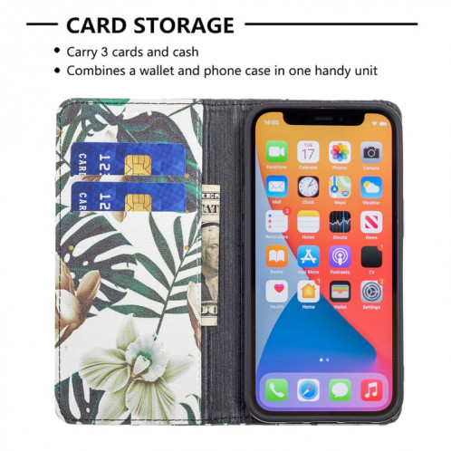 Motif de dessin coloré Invisible Horizontal Horizontal Flip Coque en cuir PU avec porte-carte et portefeuille pour iPhone 13 Pro (feuilles rouges) SH203G1861-07