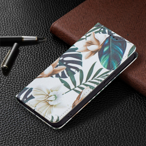 Motif de dessin coloré Invisible Horizontal Horizontal Flip Coque en cuir PU avec porte-carte et portefeuille pour iPhone 13 Pro (feuilles rouges) SH203G1861-07