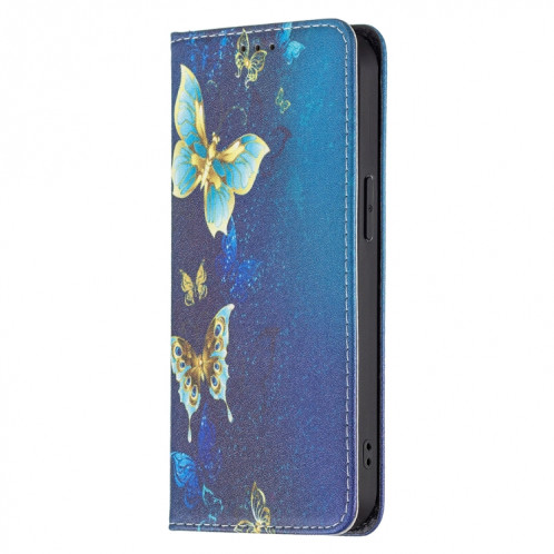 Motif de dessin coloré Invisible Étui en cuir horizontal magnétique avec support et portefeuille pour iPhone 13 Pro (Papillons d'or) SH203H940-07