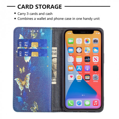 Motif de dessin coloré Invisible Étui en cuir horizontal magnétique avec support et portefeuille pour iPhone 13 Pro (Papillons d'or) SH203H940-07