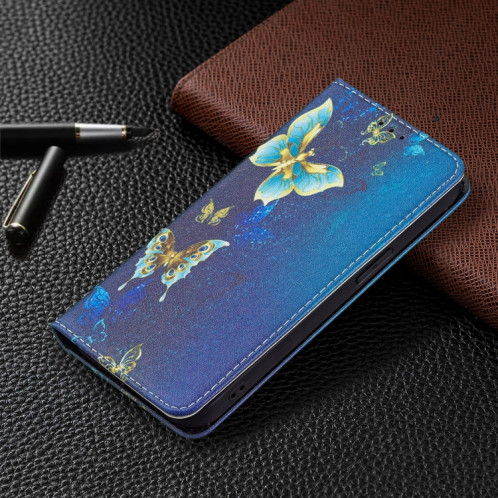 Motif de dessin coloré Invisible Étui en cuir horizontal magnétique avec support et portefeuille pour iPhone 13 Pro (Papillons d'or) SH203H940-07