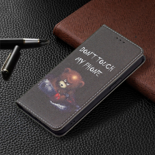 Modèle de dessin coloré Invisible Horizontal Horizontal Flip PU Coque en cuir PU avec porte-carte et portefeuille pour iPhone 13 Pro (Bear) SH203I407-07