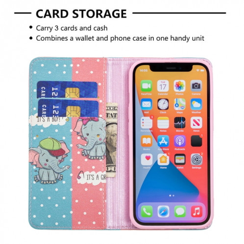 Motif de dessin coloré Invisible Horizontal horizontal Flip PU Coque en cuir PU avec support et cartes de carte et portefeuille pour iPhone 13 Pro (éléphant) SH203J1530-07