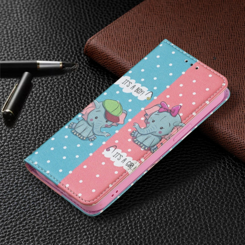 Motif de dessin coloré Invisible Horizontal horizontal Flip PU Coque en cuir PU avec support et cartes de carte et portefeuille pour iPhone 13 Pro (éléphant) SH203J1530-07