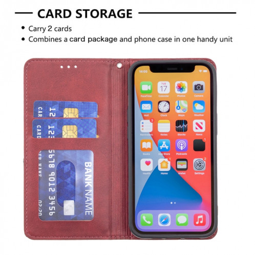 Rhombus Texture Horizontal Flip Housse en cuir magnétique avec support et emplacements de cartes pour iPhone 13 mini (rouge) SH301A1848-07