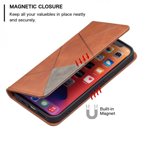 Rhombus Texture Horizontal Flip Housse en cuir magnétique avec support et emplacements de carte pour iPhone 13 mini (brun) SH301E1985-07