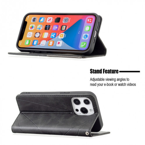 Rhombus Texture Horizontal Flip Housse en cuir magnétique avec support et emplacements de carte pour iPhone 13 mini (noir) SH301F326-07