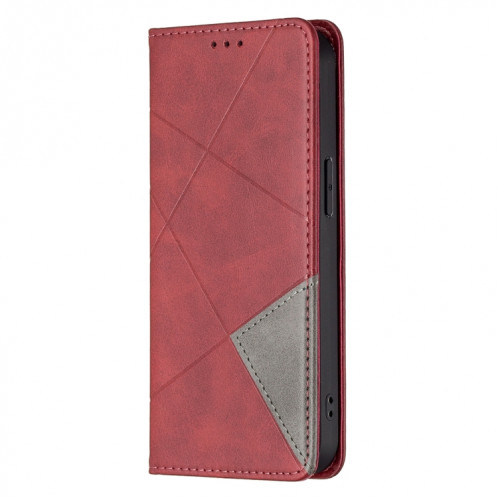 Rhombus Texture Horizontale Étui en cuir magnétique avec support et machines à sous pour iPhone 13 (rouge) SH302A915-07