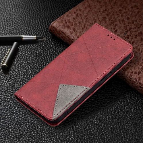 Rhombus Texture Horizontale Étui en cuir magnétique avec support et machines à sous pour iPhone 13 (rouge) SH302A915-07