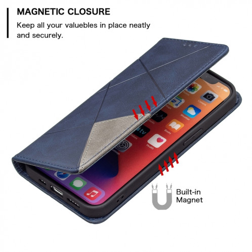 Rhombus Texture Horizontal Flip Housse en cuir magnétique avec support et emplacements de carte pour iPhone 13 (bleu) SH302D1964-07