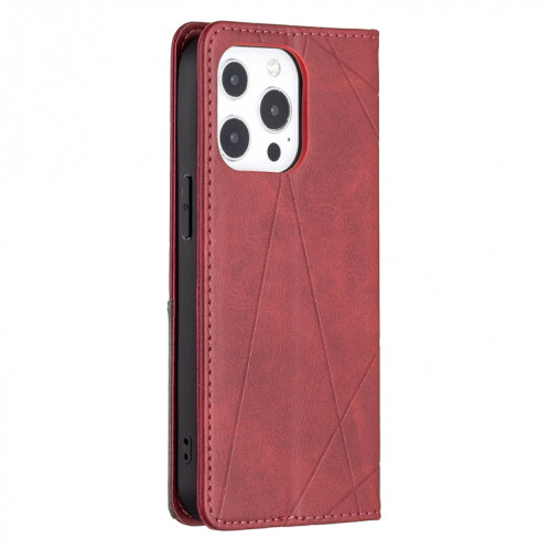 Rhombus Texture Horizontal Flip Housse en cuir magnétique avec support et fentes pour carte pour iPhone 13 Pro (rouge) SH303A379-07