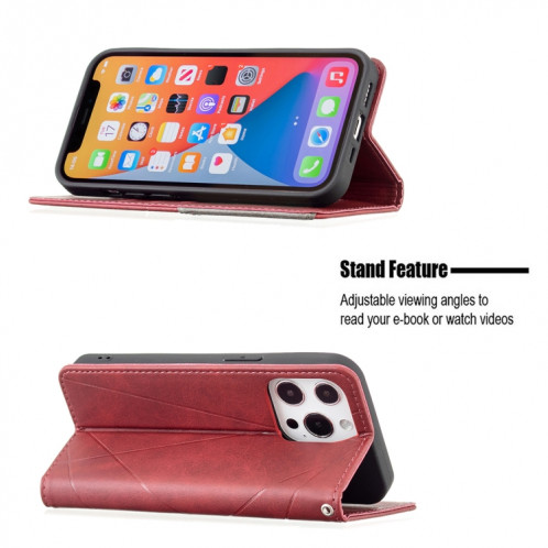 Rhombus Texture Horizontal Flip Housse en cuir magnétique avec support et fentes pour carte pour iPhone 13 Pro (rouge) SH303A379-07