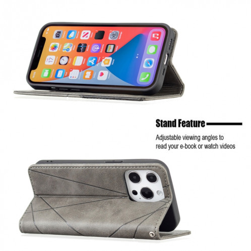Rhombus Texture Horizontal Flip Housse en cuir magnétique avec support et fentes pour cartes pour iPhone 13 Pro (gris) SH303B257-07